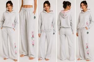 New Aeropostale Floral Hoodie Wide Leg Sweatpants Lounge Set Gray Size XS